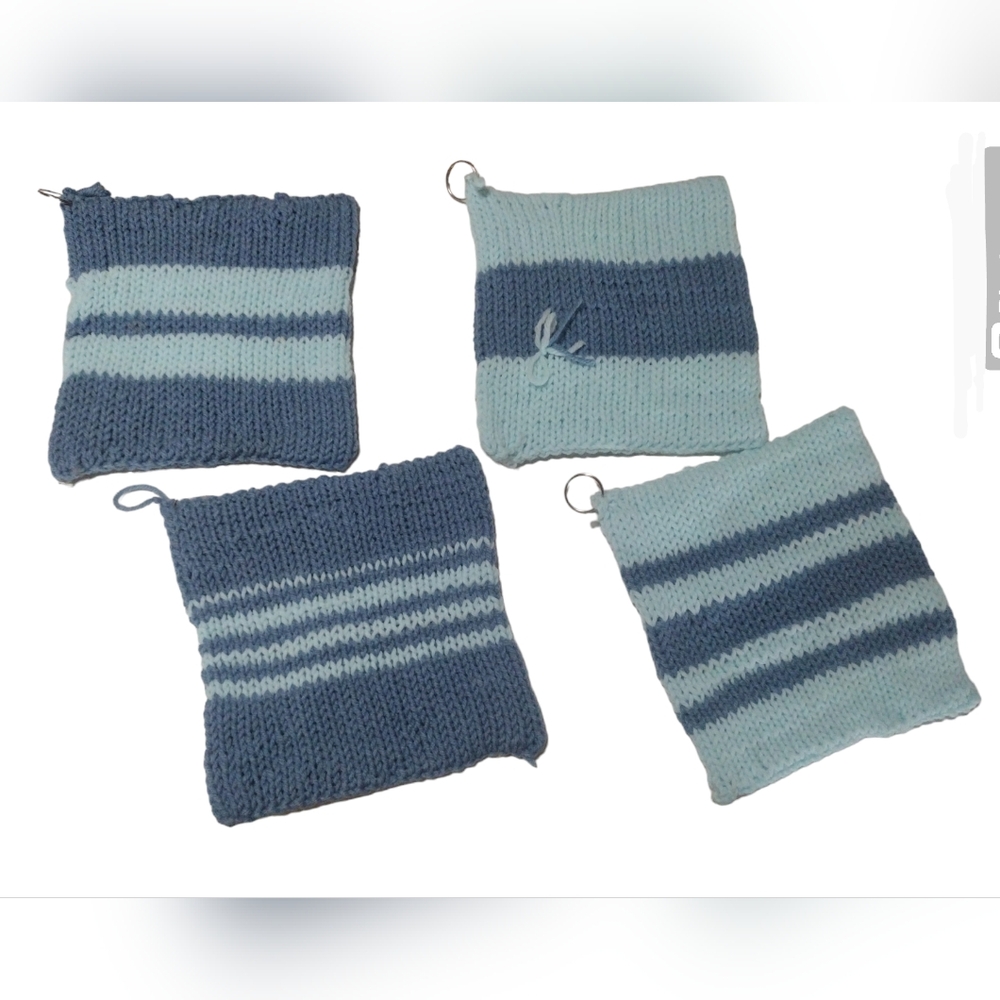 Knit Hot Pot Trivets x4 Blue